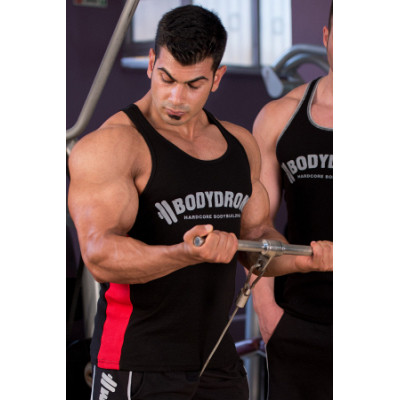 Bodydrom Fitness & Bodybuilding Sporcu Atleti Siyah Renk Kırmızı Yan Panel 004-01-BDA