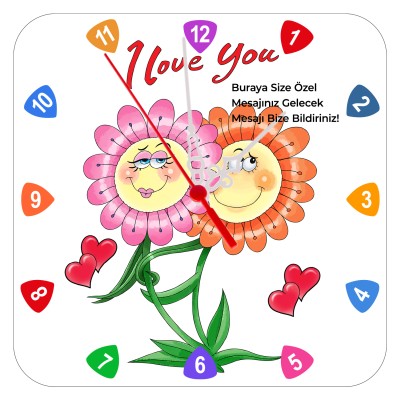 Kalender Collection Kişiye Özel Sevgililer Günü Duvar Saati Aşk Çiçekleri