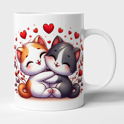 Shopdedik Sevgiliye Hediye Kupa Birbirine Sarılmış Aşık Kediler